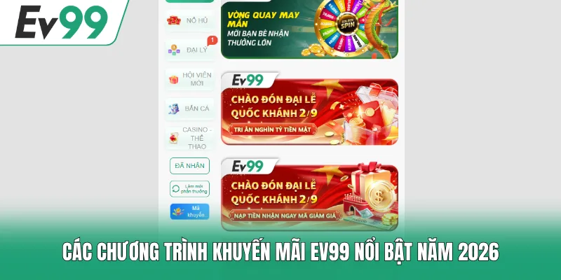 Home 26 Các chương trình khuyến mãi EV99 nổi bật năm 2026